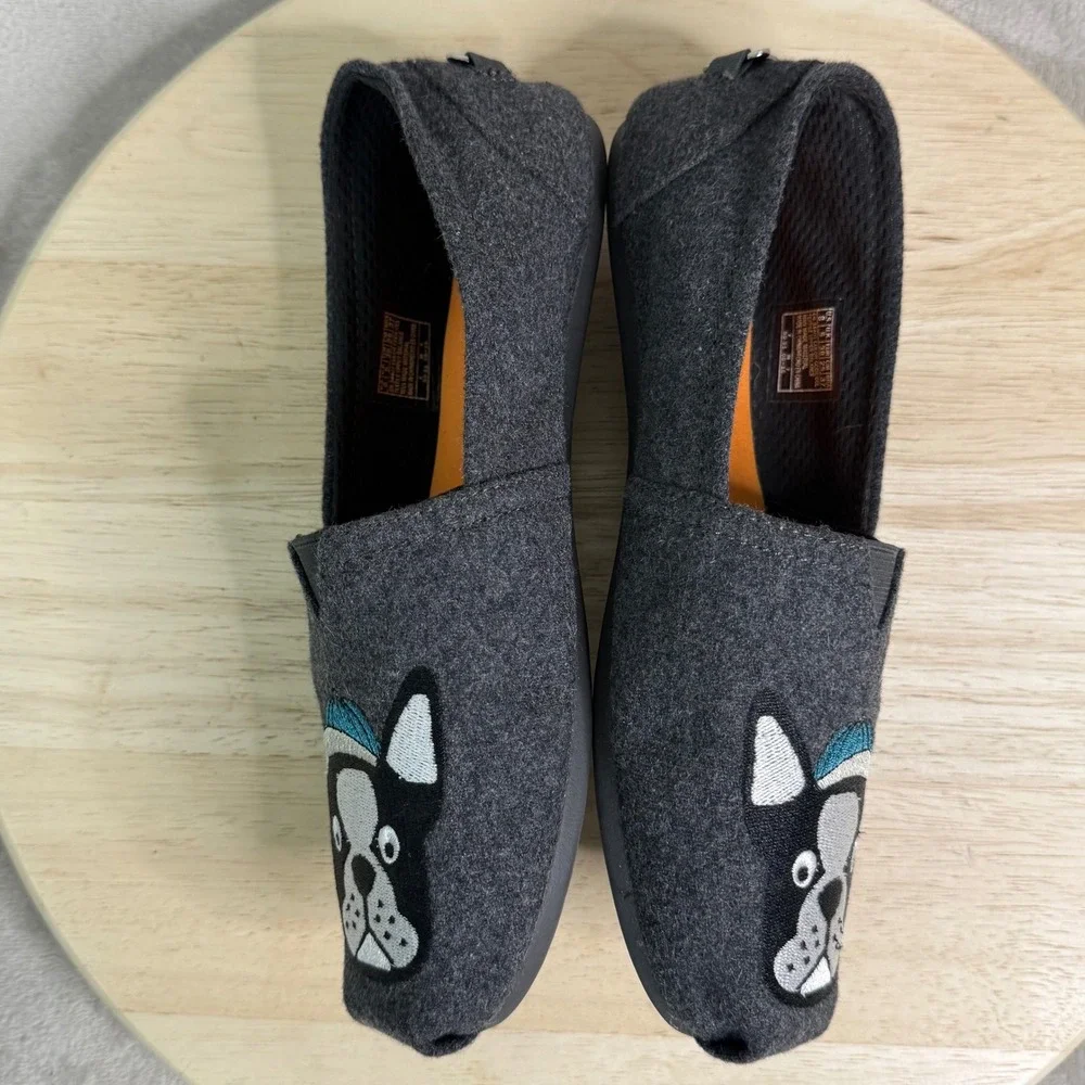 Skechers BOBS for Dogs Frenchie Boston Terrier Gray Felt Flats 34407 Womens‎ 8